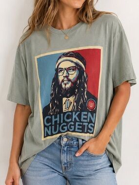Sundry Chicken Nuggets Graphic Tee Size Large Sage Green Retro Campaign T-Shirt
